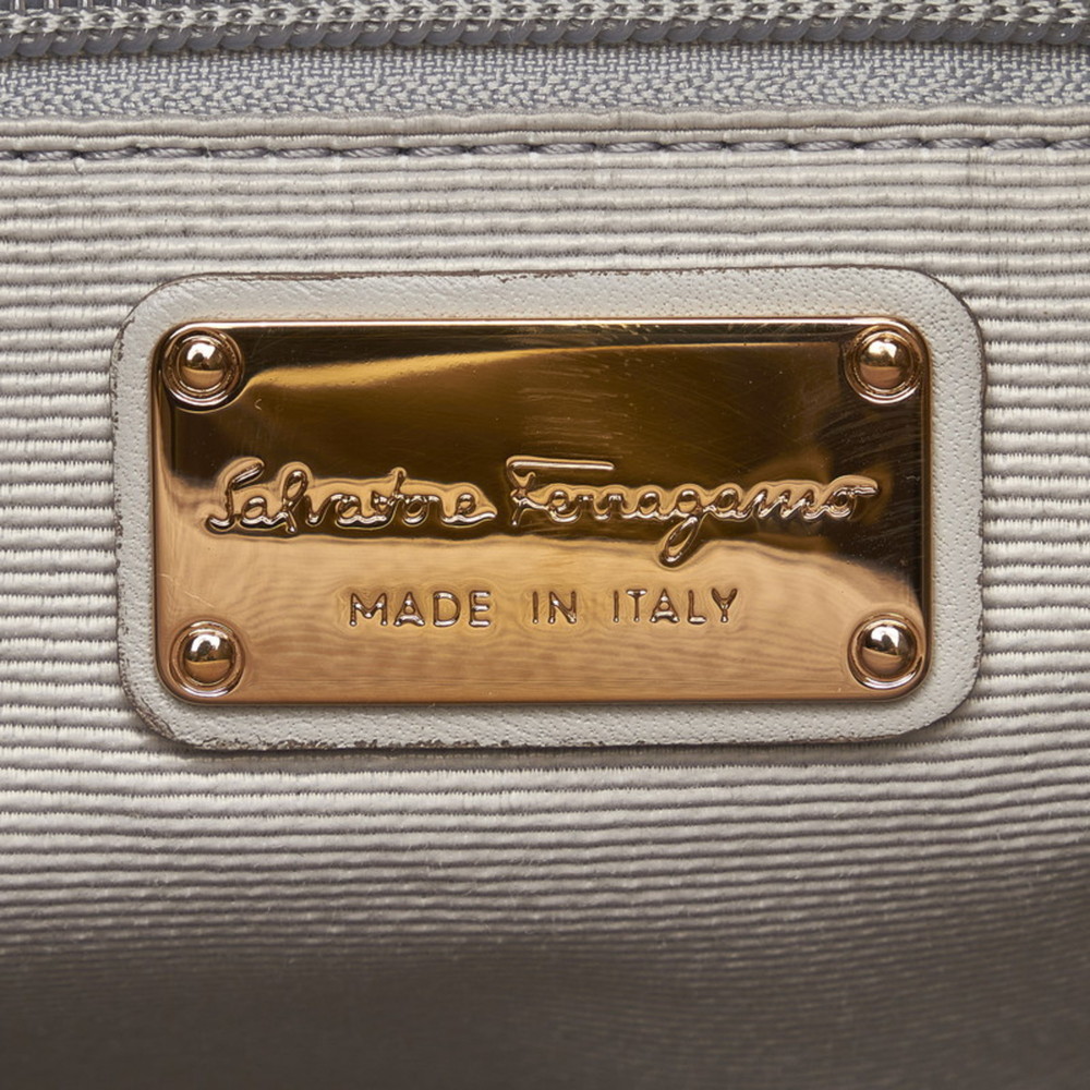 Salvatore Ferragamo Vala ribbon handbag tote bag AU-21 B665 beige gray khaki ... - Picture 9 of 12